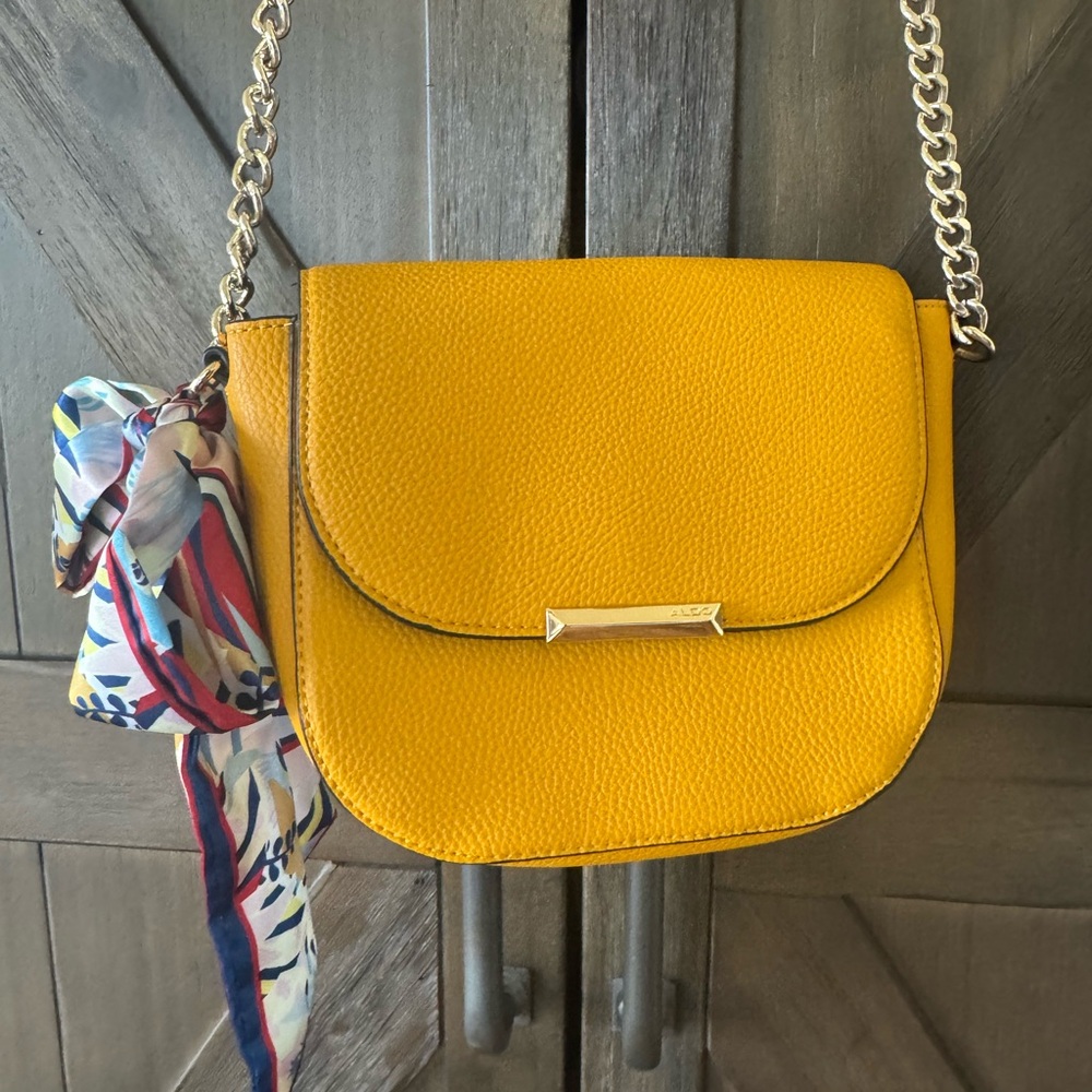Aldo Yellow Crossbody Bag with Patterned Scarf